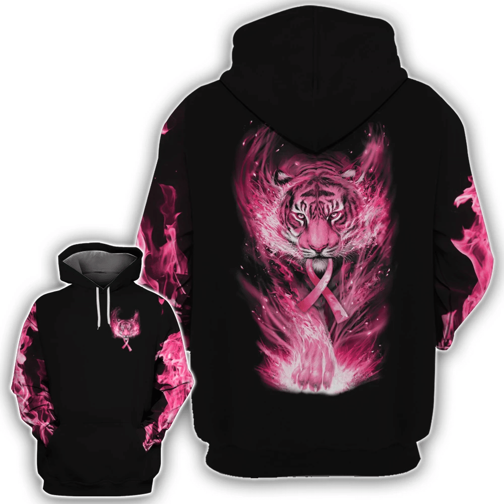 Tiger zur Sensibilisierung für Brustkrebs – T-Shirt und Hoodie mit Allover-Motiv zur Sensibilisierung für Brustkrebs 0822