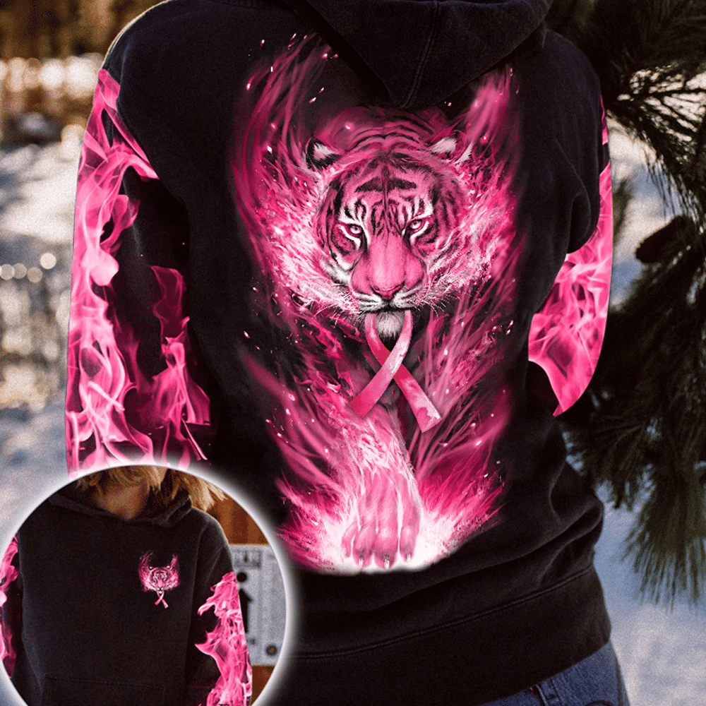 Tiger zur Sensibilisierung für Brustkrebs – T-Shirt und Hoodie mit Allover-Motiv zur Sensibilisierung für Brustkrebs 0822