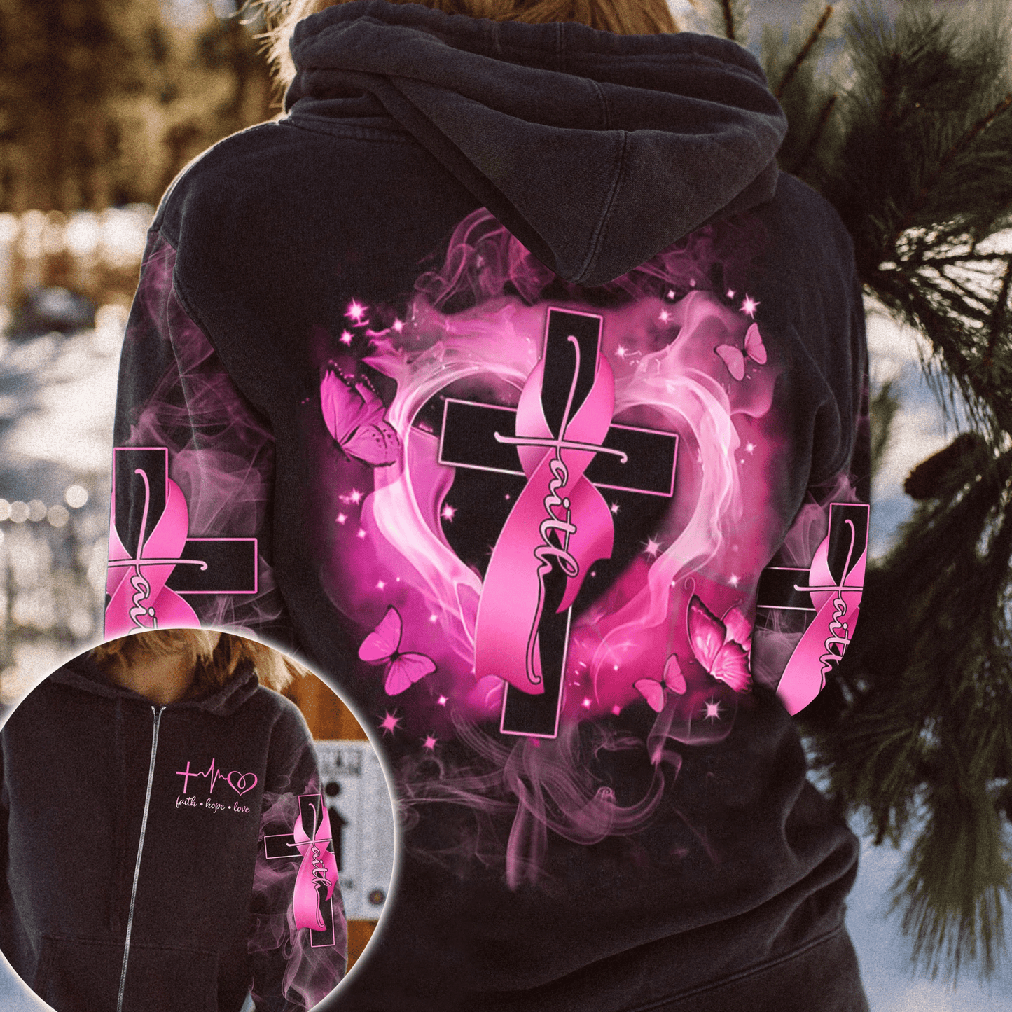 Glaube, Hoffnung, Liebe – T-Shirt und Hoodie zur Sensibilisierung für Brustkrebs 0822