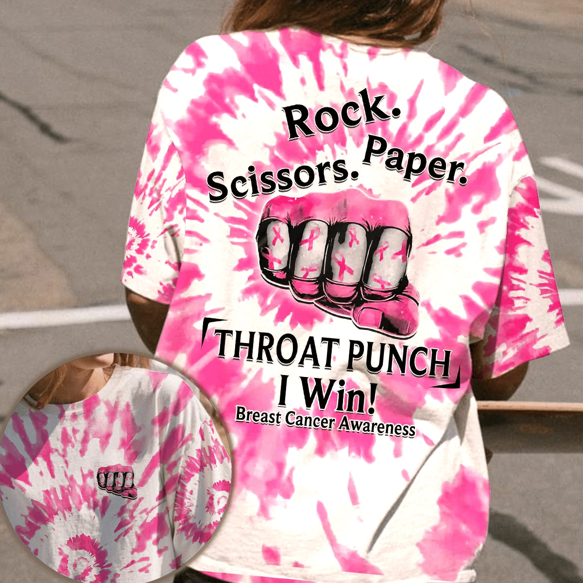 Throat Punch I Win Breast Cancer - Brustkrebs-Aufklärungs-T-Shirt und Hoodie 0822
