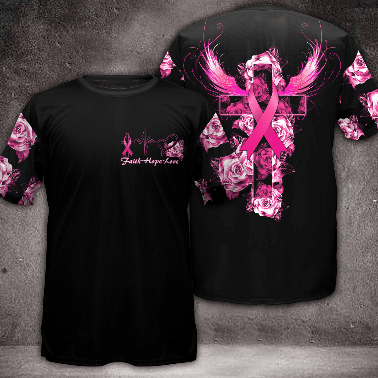 Brustkrebs Rosenkreuz Flügel Glaube - T-Shirt und Hoodie zur Sensibilisierung für Brustkrebs 0822