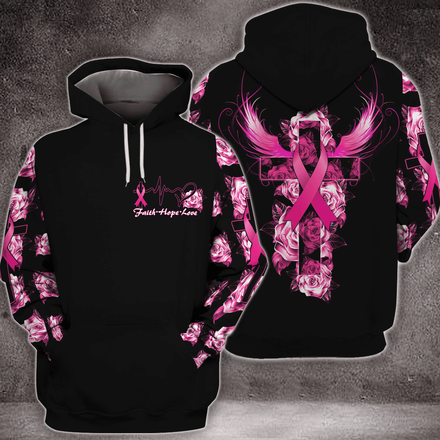 Brustkrebs Rosenkreuz Flügel Glaube - T-Shirt und Hoodie zur Sensibilisierung für Brustkrebs 0822