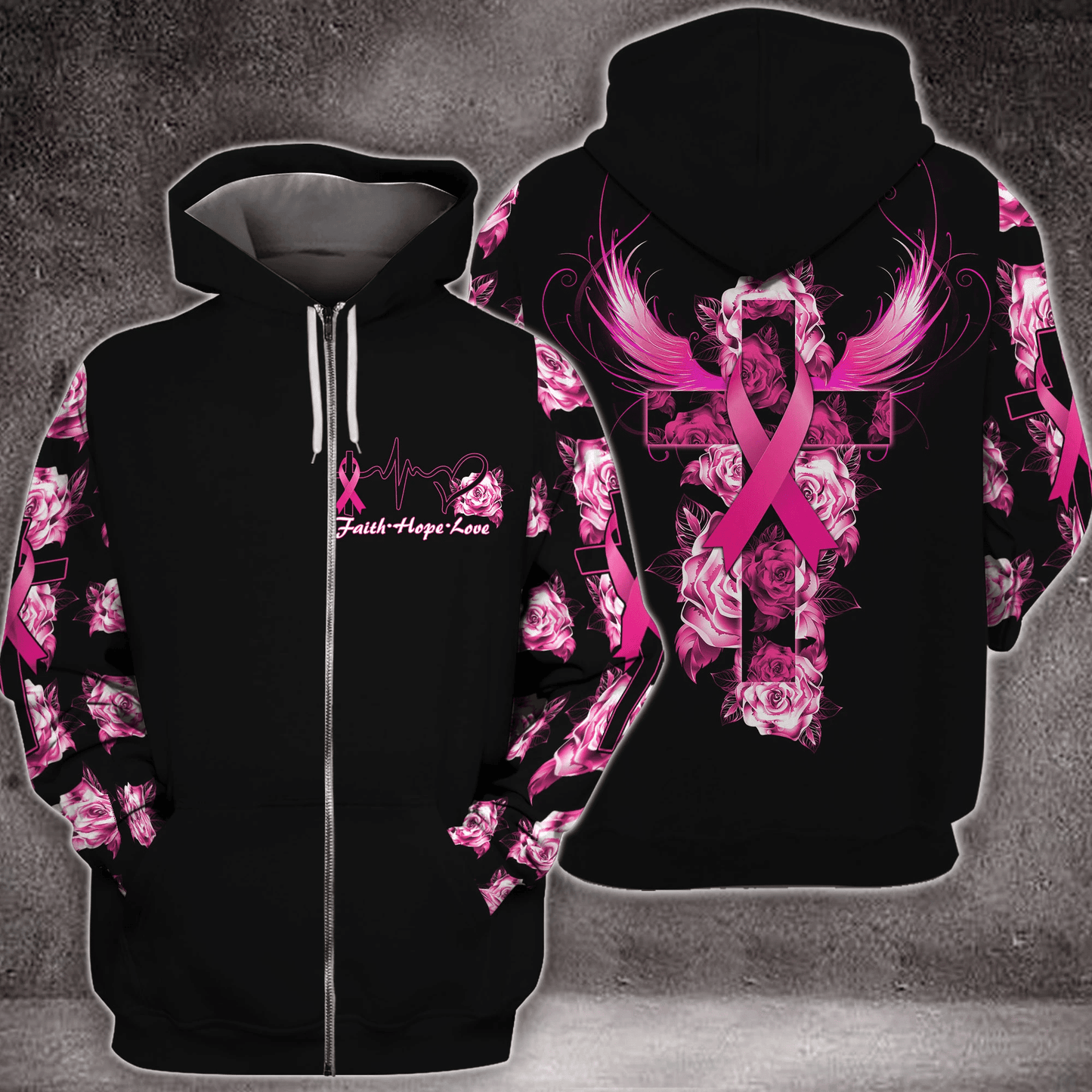 Brustkrebs Rosenkreuz Flügel Glaube - T-Shirt und Hoodie zur Sensibilisierung für Brustkrebs 0822