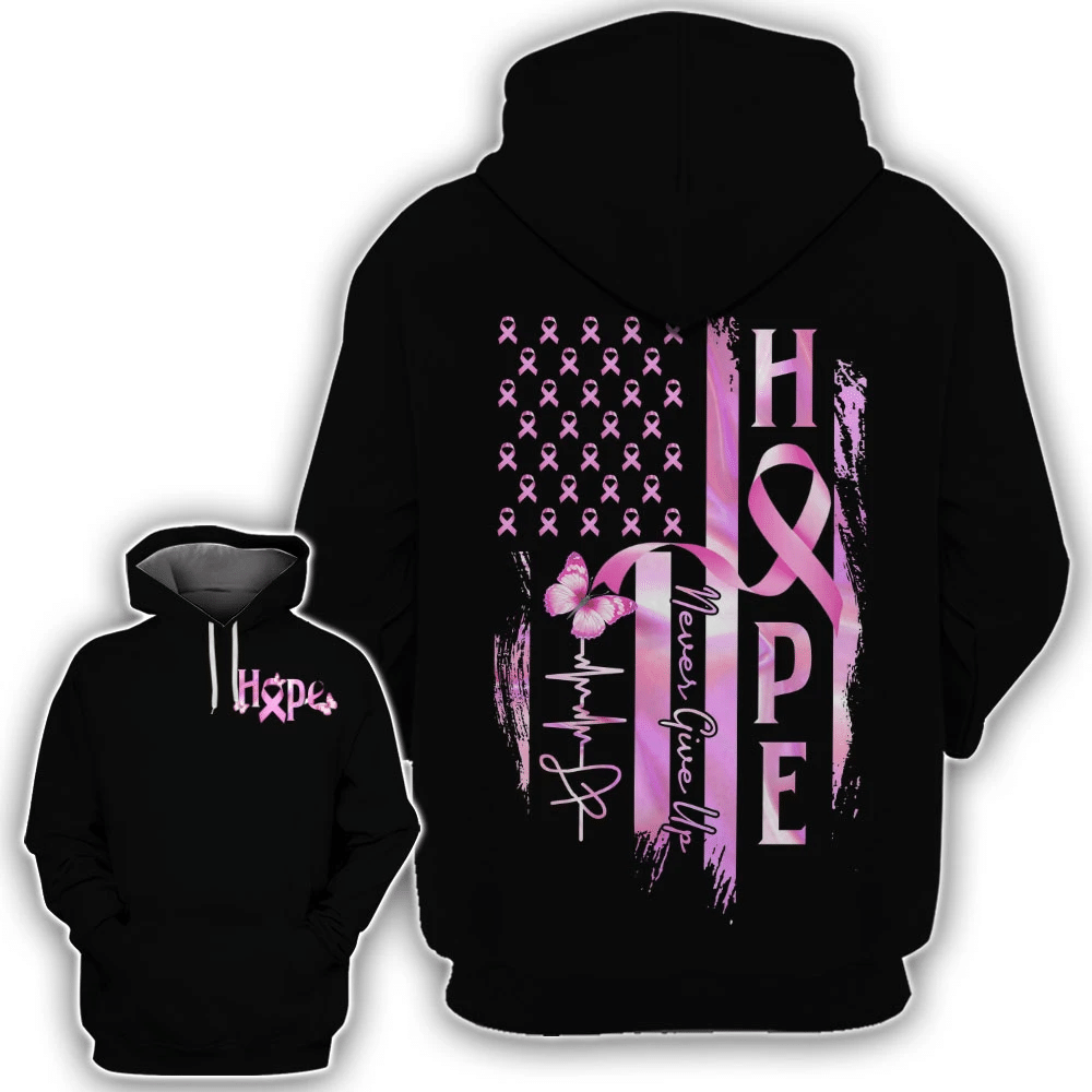 Hope Flag Never Give Up - Breast Cancer Awareness All Over T-shirt and Hoodie 0822