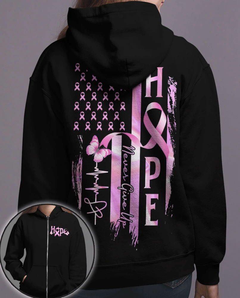 Hope Flag Never Give Up - Breast Cancer Awareness All Over T-shirt and Hoodie 0822