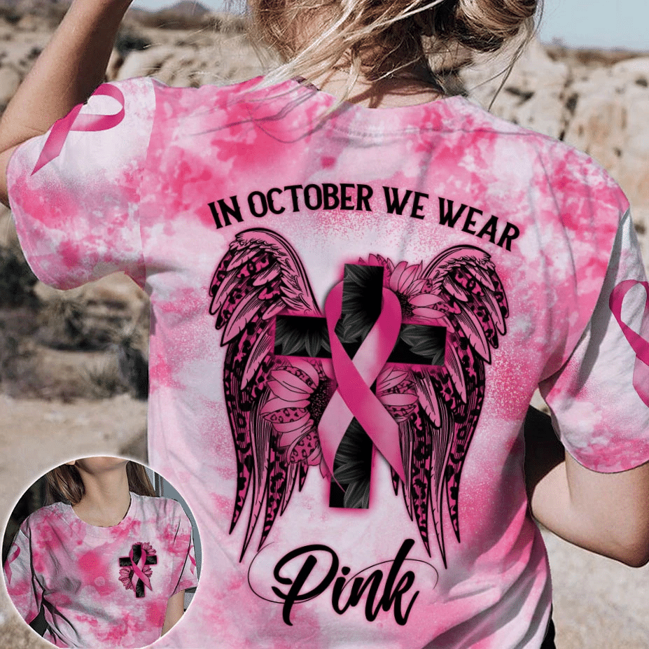 In October We Wear Pink - Breast Cancer Awareness All Over T-shirt and Hoodie 0822