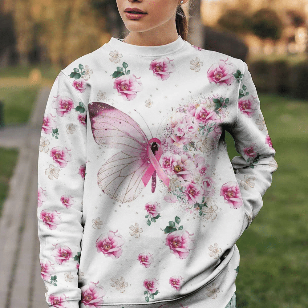 Schmetterlings- und Blumenmotiv Brustkrebs – T-Shirt und Hoodie zur Sensibilisierung für Brustkrebs (0822)