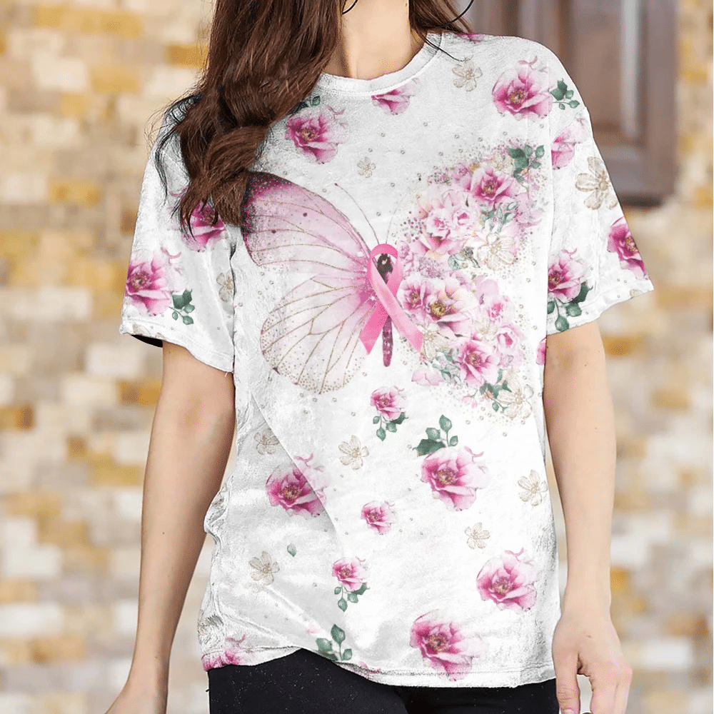Schmetterlings- und Blumenmotiv Brustkrebs – T-Shirt und Hoodie zur Sensibilisierung für Brustkrebs (0822)