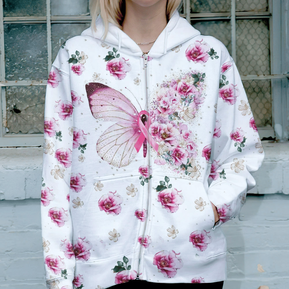 Schmetterlings- und Blumenmotiv Brustkrebs – T-Shirt und Hoodie zur Sensibilisierung für Brustkrebs (0822)