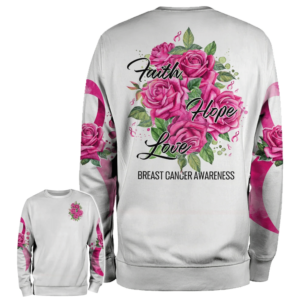 Rosen Glaube Hoffnung Liebe – T-Shirt und Hoodie zur Brustkrebsvorsorge (0822)