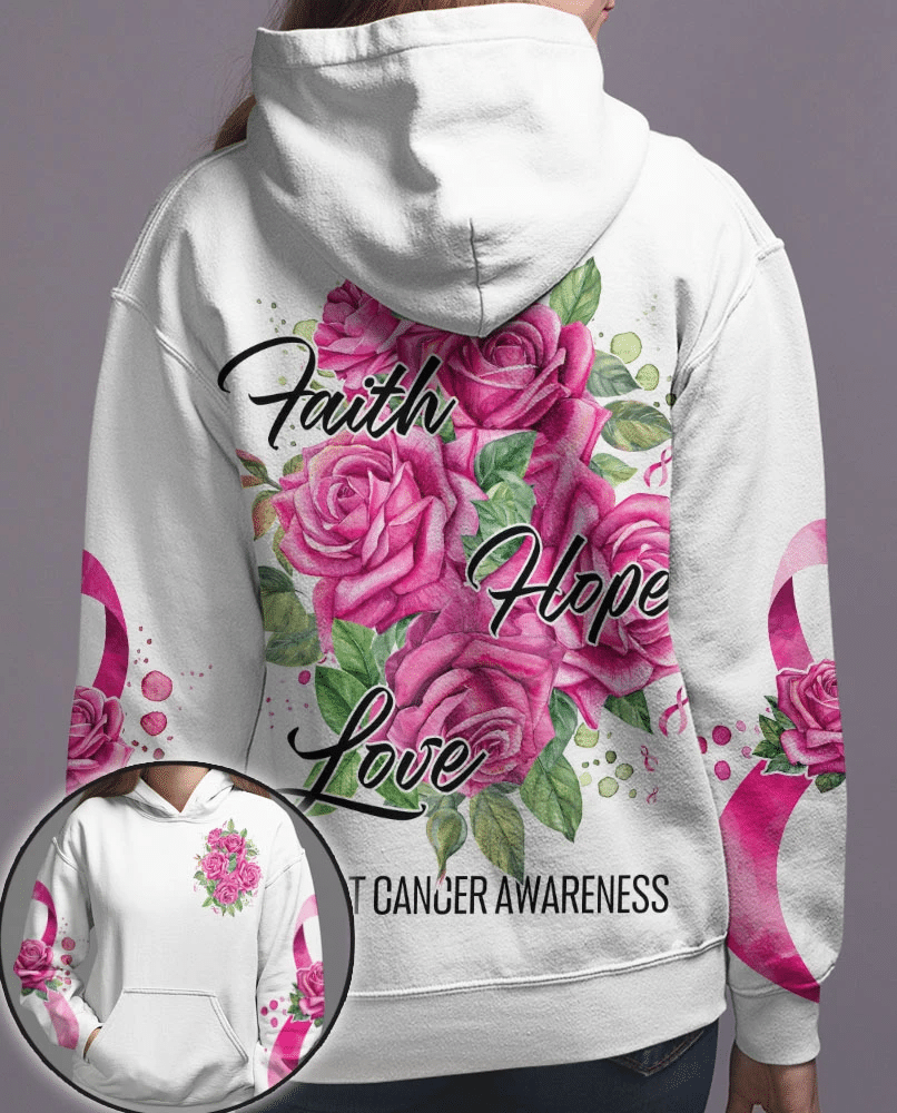 Rosen Glaube Hoffnung Liebe – T-Shirt und Hoodie zur Brustkrebsvorsorge (0822)