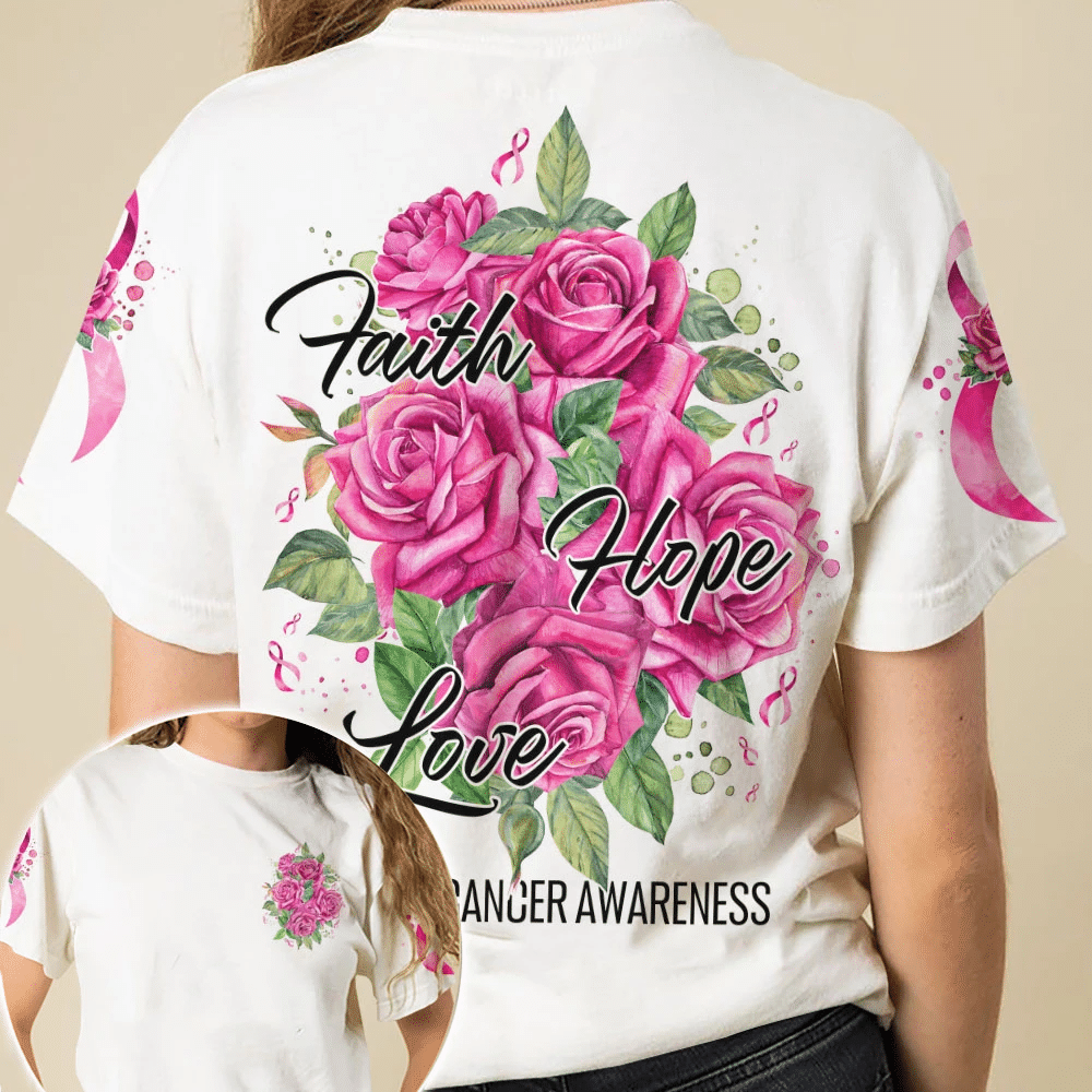 Rosen Glaube Hoffnung Liebe – T-Shirt und Hoodie zur Brustkrebsvorsorge (0822)