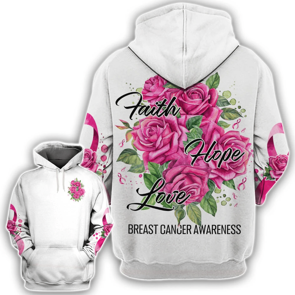 Rosen Glaube Hoffnung Liebe – T-Shirt und Hoodie zur Brustkrebsvorsorge (0822)