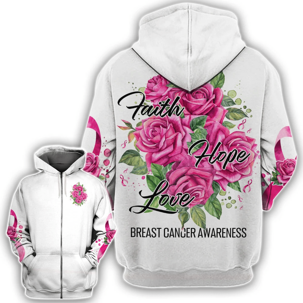 Rosen Glaube Hoffnung Liebe – T-Shirt und Hoodie zur Brustkrebsvorsorge (0822)