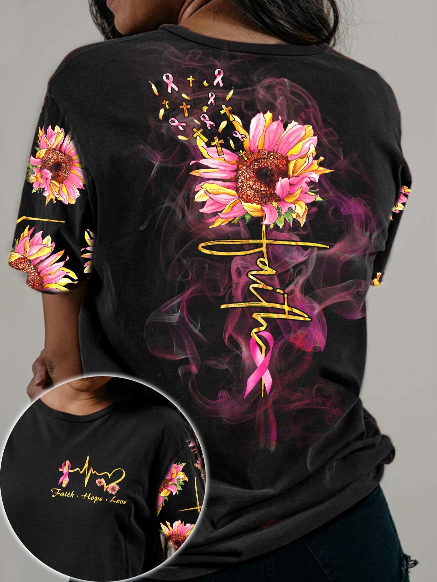 Faith Sunflower Brustkrebs - T-Shirt und Hoodie zur Sensibilisierung für Brustkrebs 0822