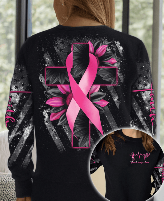 Faith Cross Sunflower Breast Cancer - Breast Cancer Awareness All Over T-shirt and Hoodie 0822