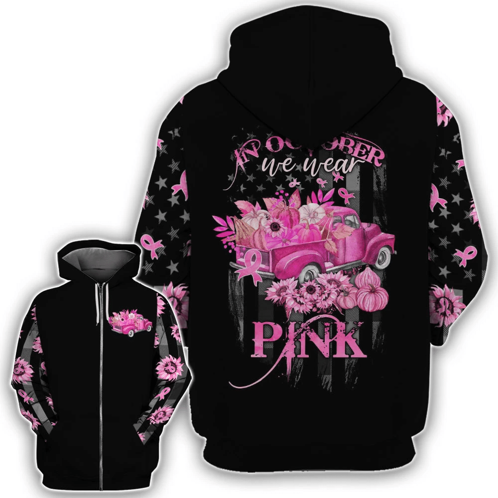 In October We Wear Pink - Breast Cancer Awareness All Over T-shirt and Hoodie 0822