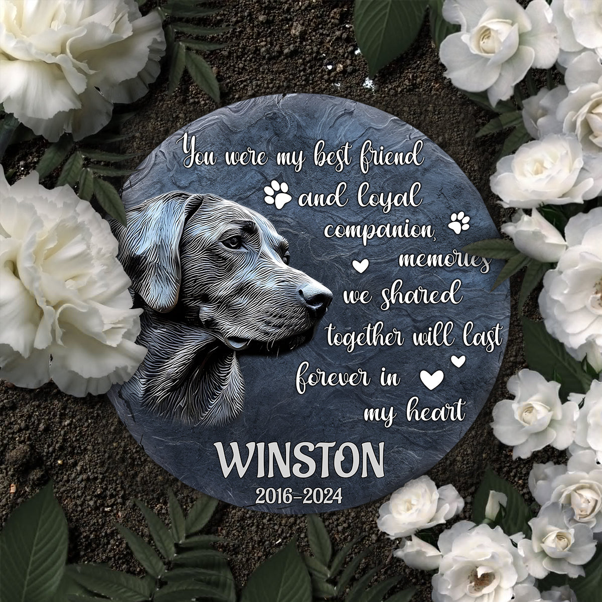 Du warst mein bester Freund und treuer Begleiter – personalisierter runder Stein in Hundeform