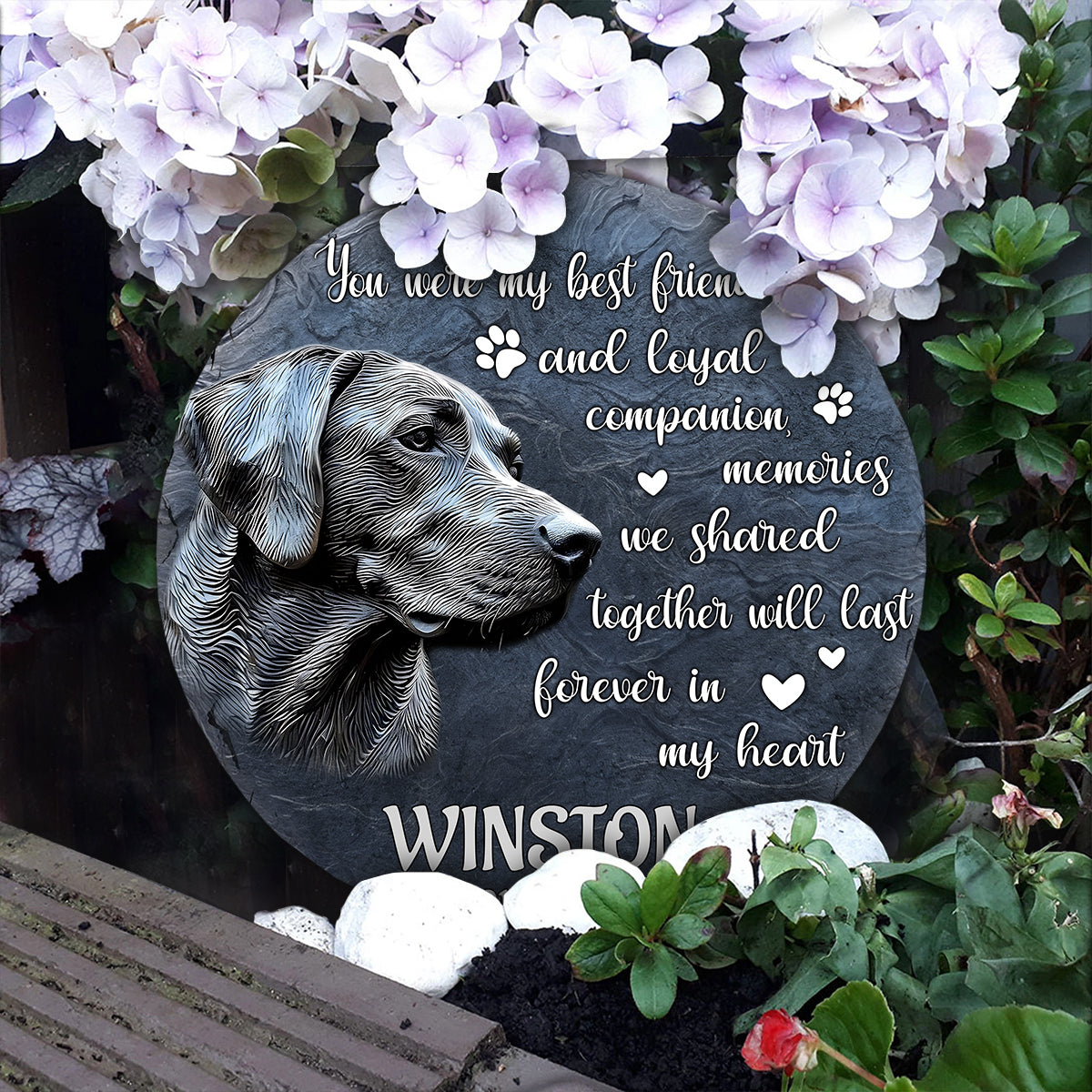 Du warst mein bester Freund und treuer Begleiter – personalisierter runder Stein in Hundeform