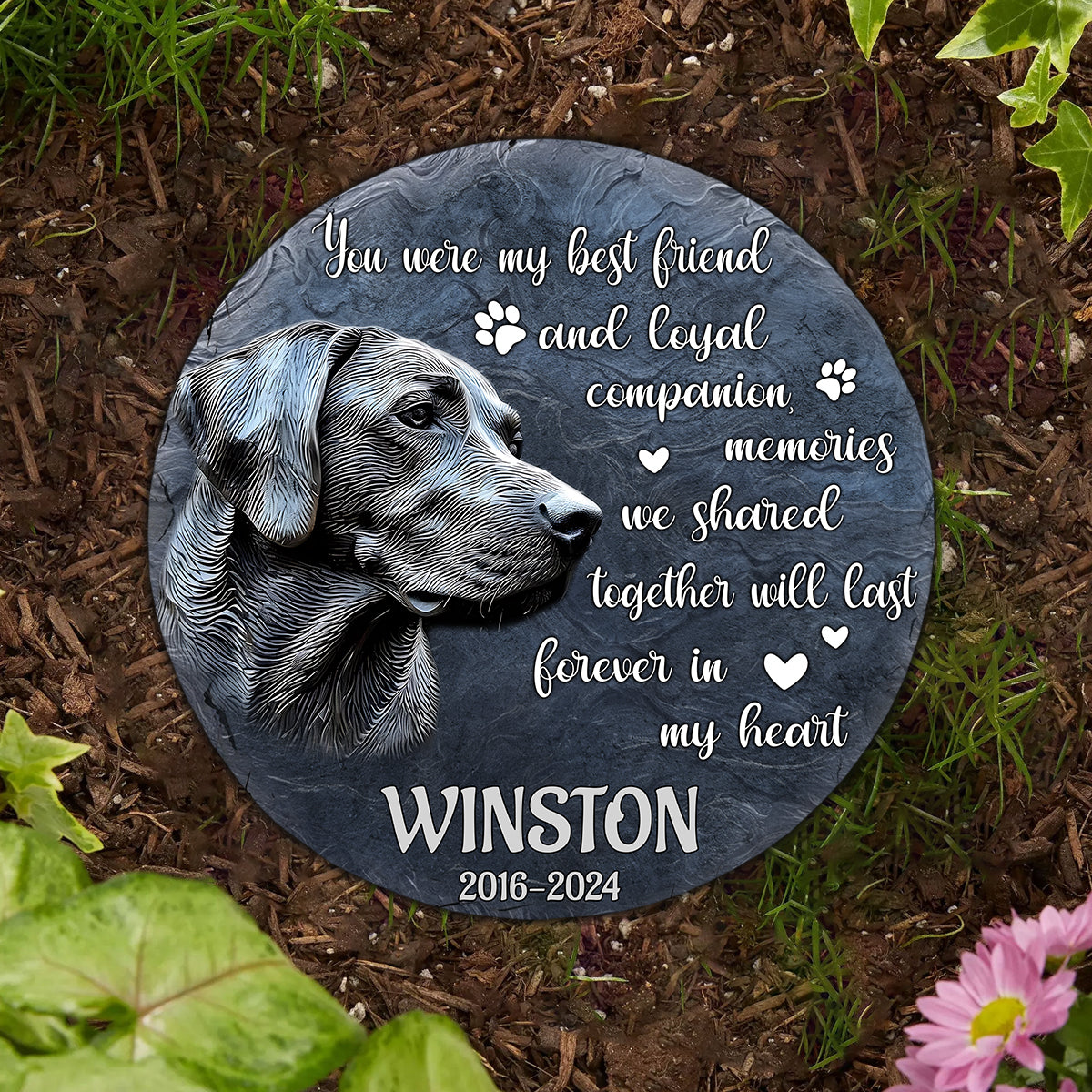 Du warst mein bester Freund und treuer Begleiter – personalisierter runder Stein in Hundeform