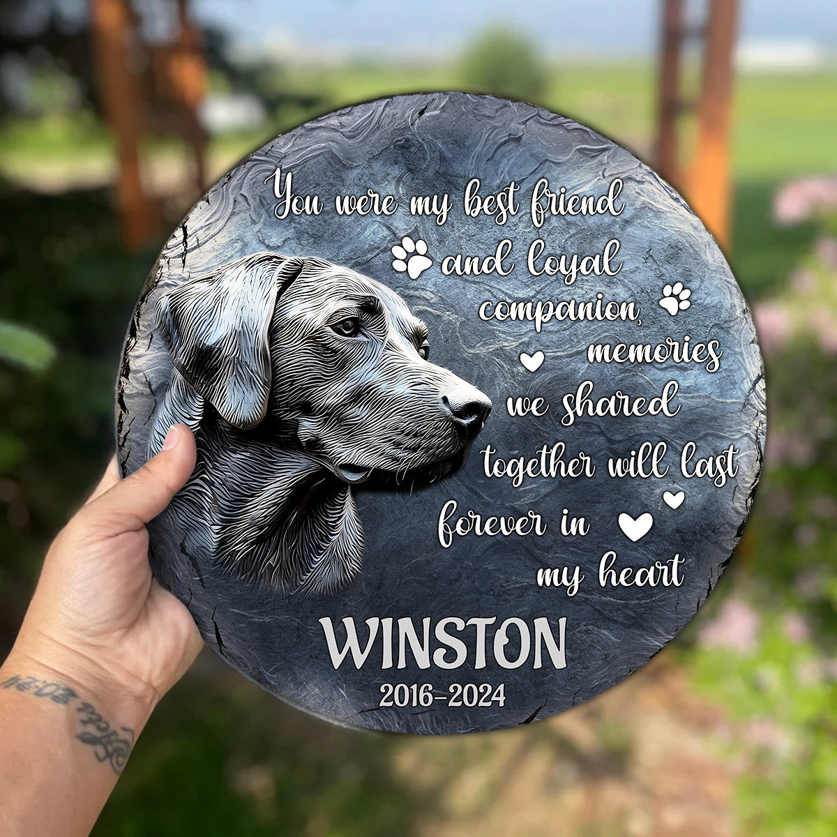 Du warst mein bester Freund und treuer Begleiter – personalisierter runder Stein in Hundeform