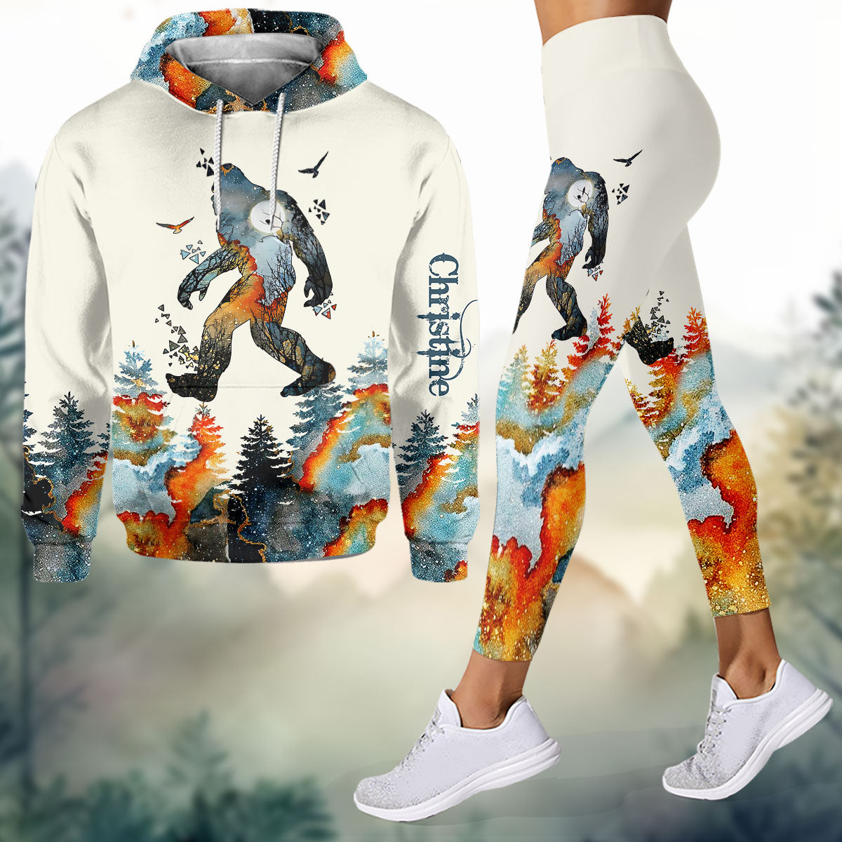 Bigfoot In To The Forest I Go - Personalized Camping Hoodie and Leggings