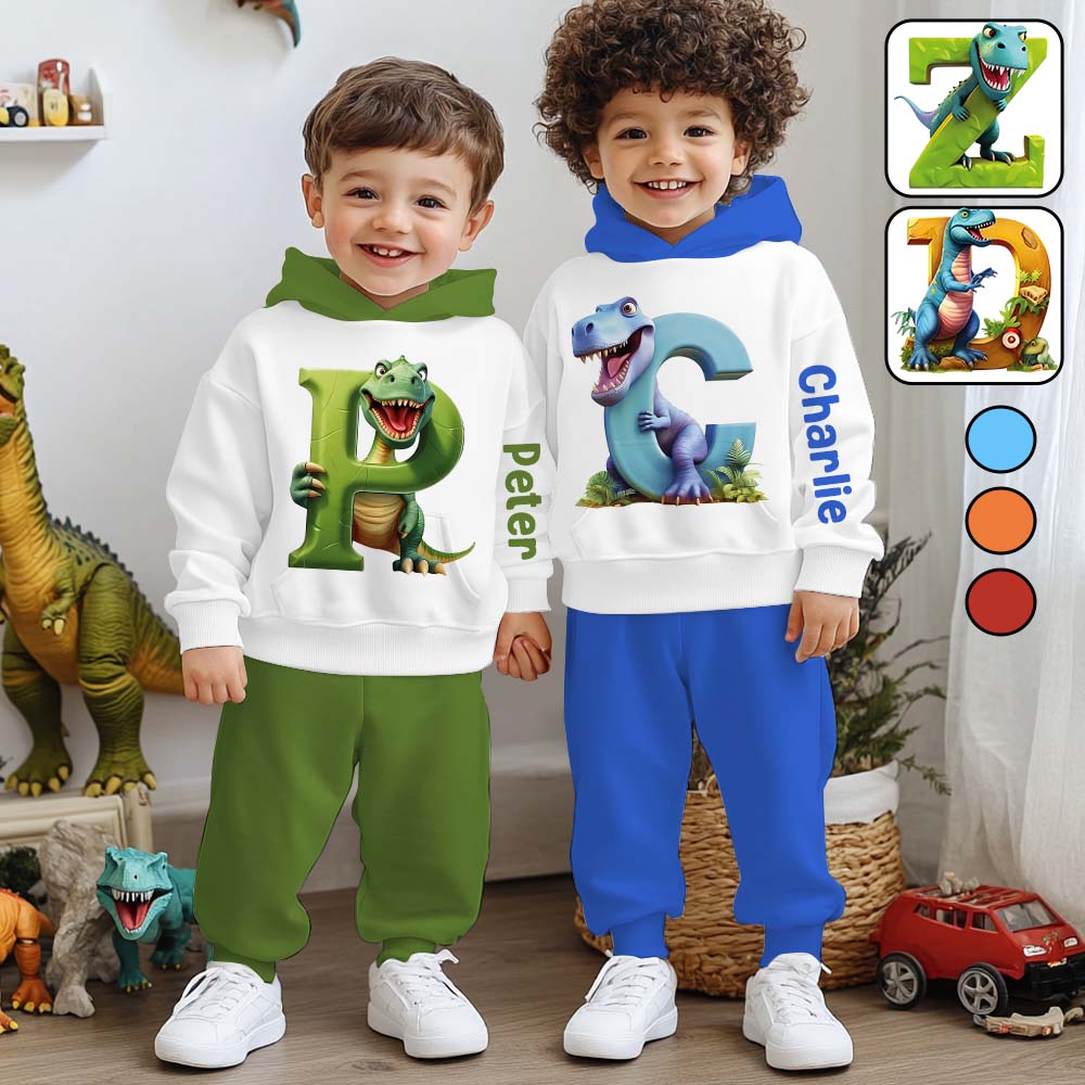 Dinosaurier-Buchstaben-Alphabet – Personalisierter Kinder-Hoodie & Kinder-Jogginghose