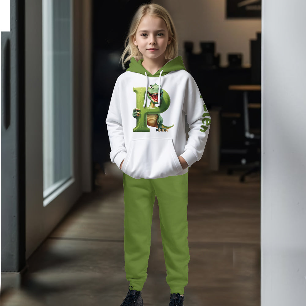 Dinosaurier-Buchstaben-Alphabet – Personalisierter Kinder-Hoodie & Kinder-Jogginghose