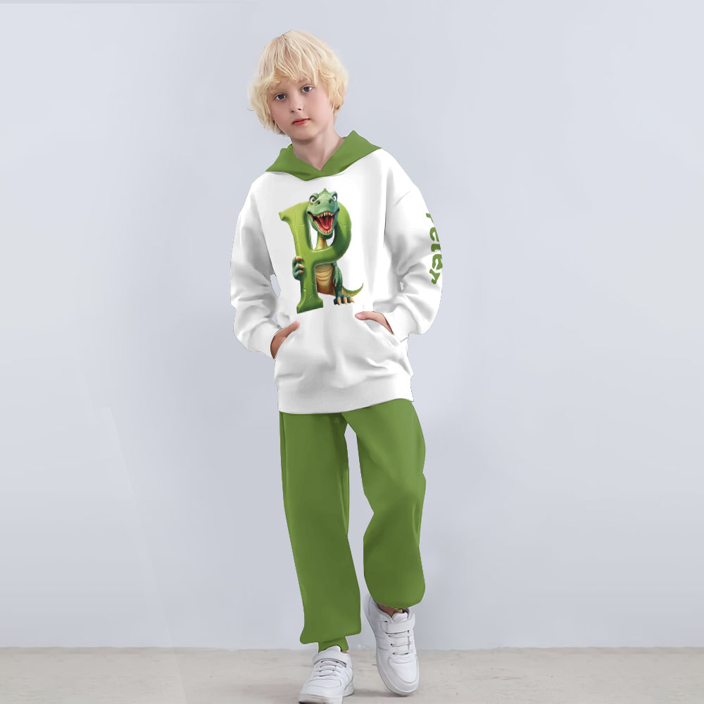 Dinosaurier-Buchstaben-Alphabet – Personalisierter Kinder-Hoodie & Kinder-Jogginghose