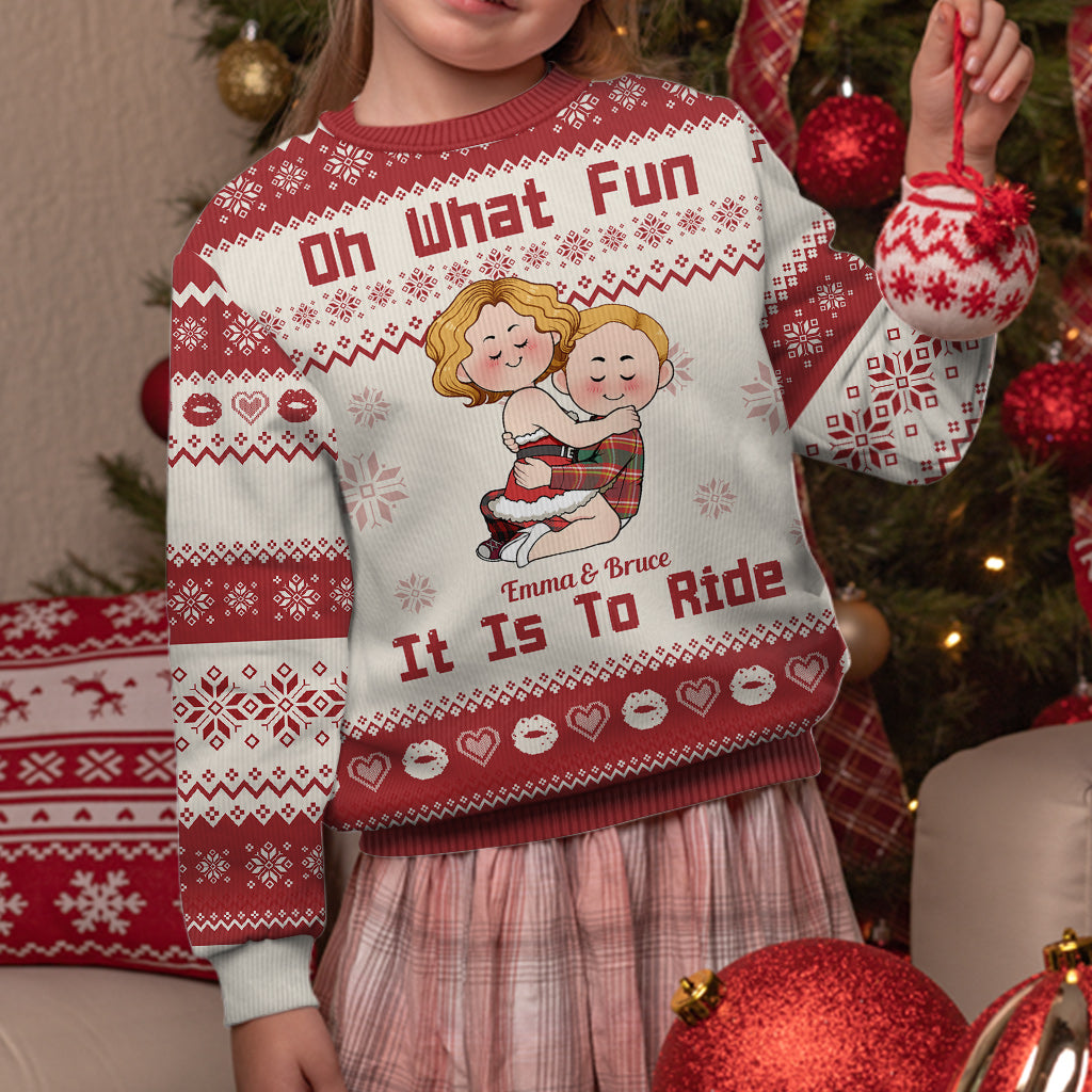 Oh What Fun It Is To Ride - Personalized Couple Ugly Sweater