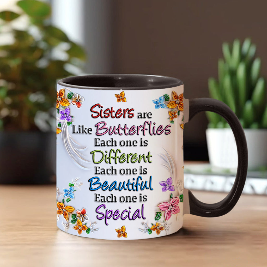 Sisters Are Like Butterflies - Personalized Bestie Accent Mug