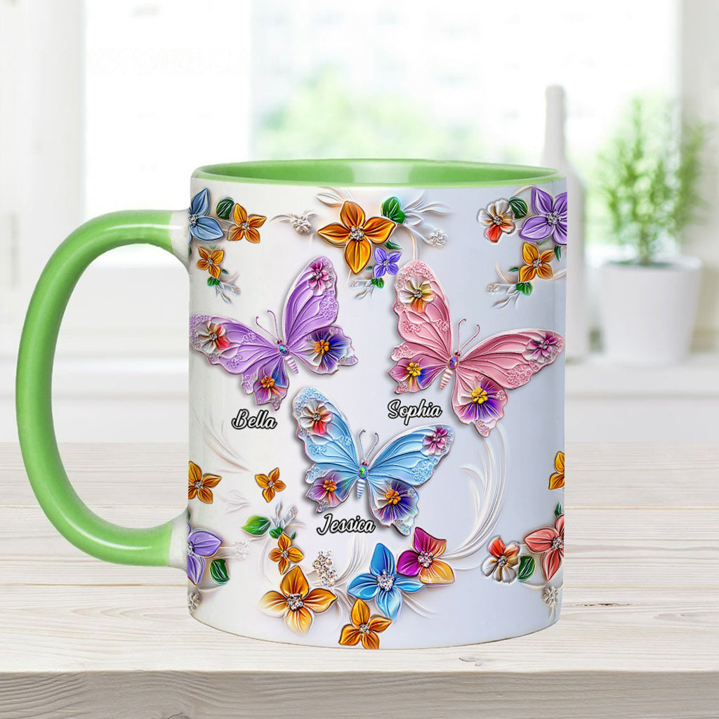Sisters Are Like Butterflies - Personalized Bestie Accent Mug