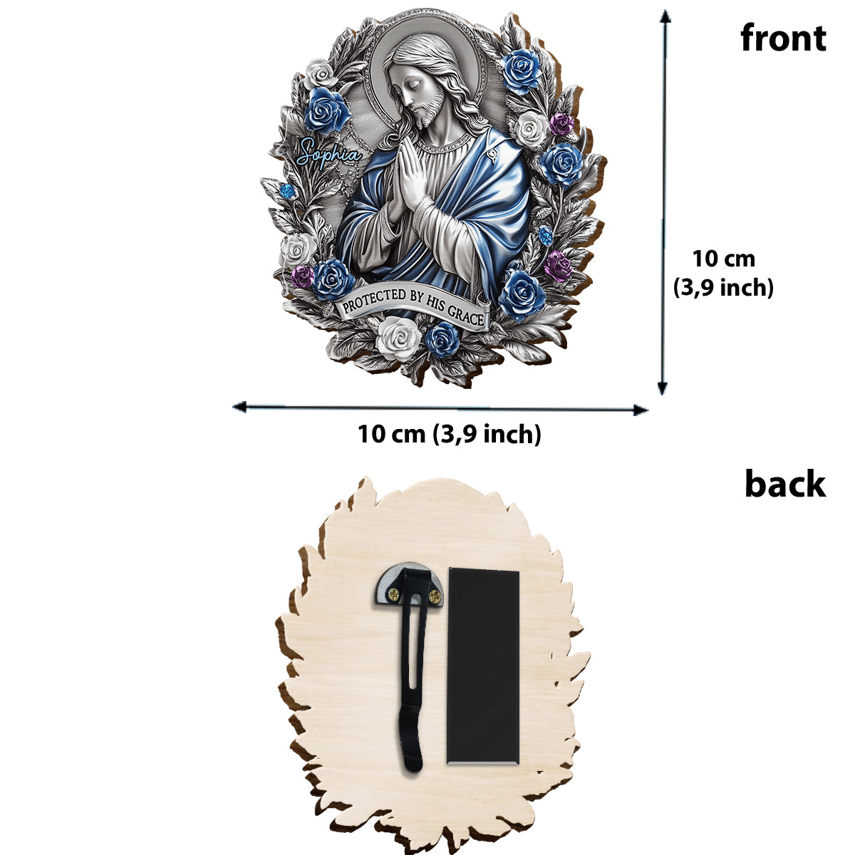 Geschützt durch seine Gnade – Personalisierter, christlich geformter Auto-Sonnenblendenclip