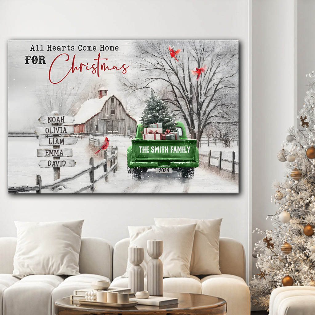 Alle Herzen kommen zu Weihnachten nach Hause – Personalisierte Familienleinwand und Poster