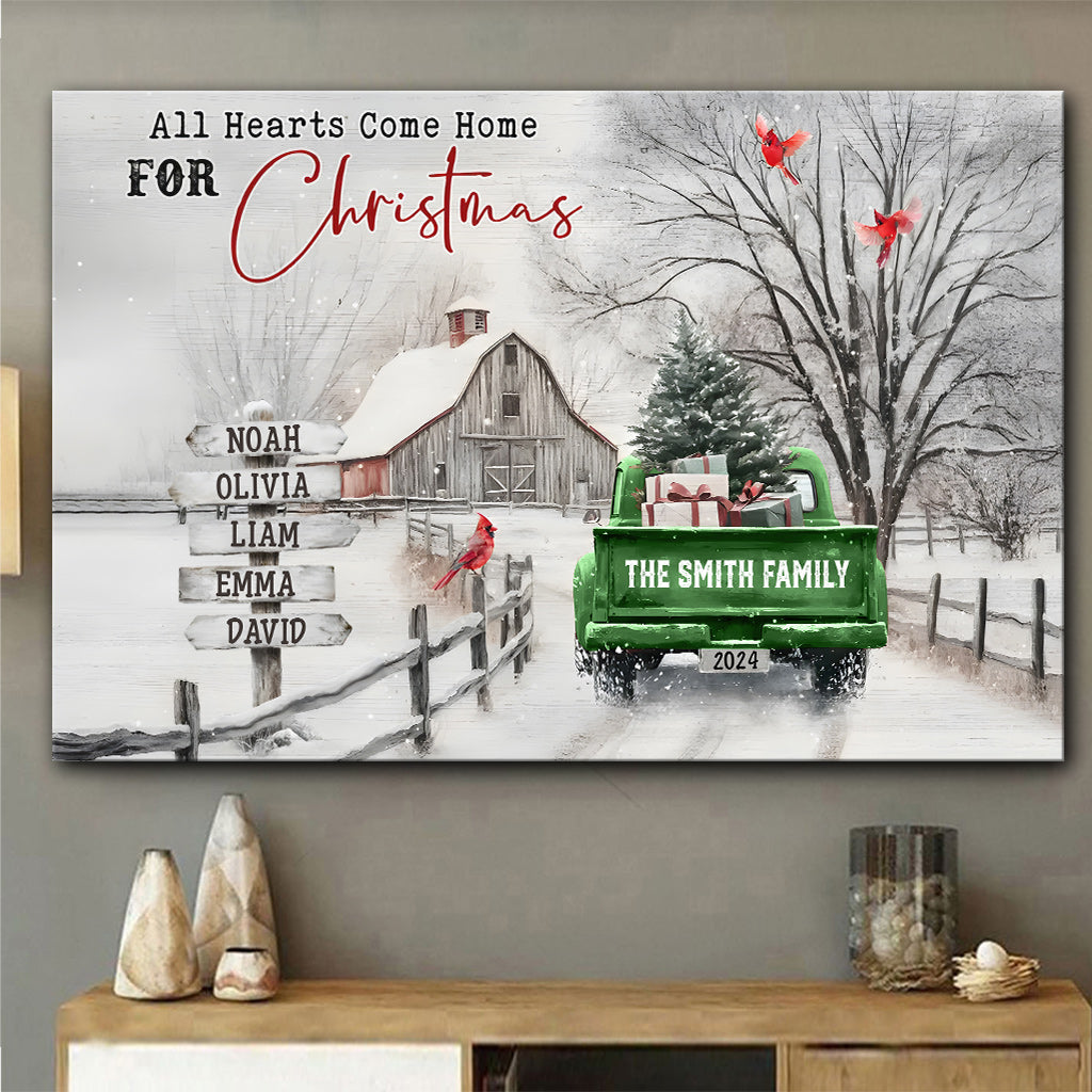 Alle Herzen kommen zu Weihnachten nach Hause – Personalisierte Familienleinwand und Poster