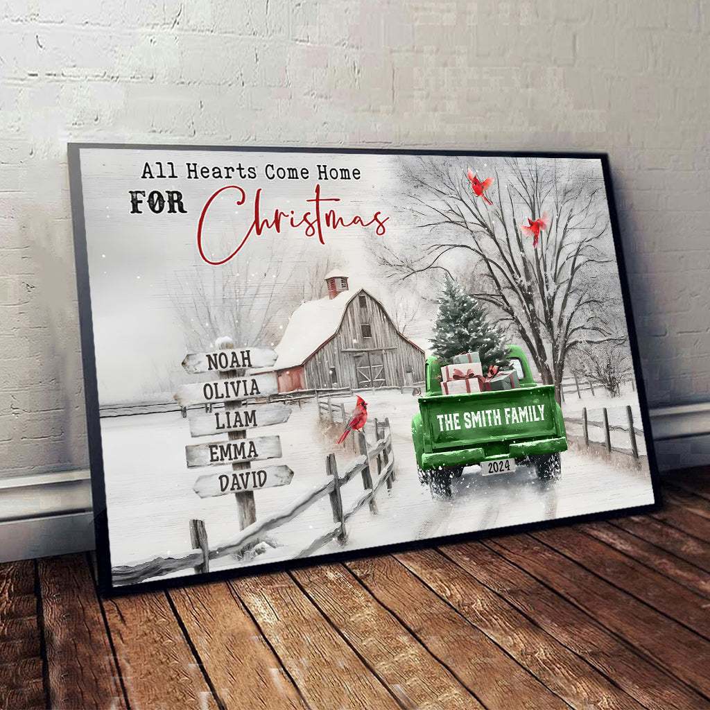 Alle Herzen kommen zu Weihnachten nach Hause – Personalisierte Familienleinwand und Poster