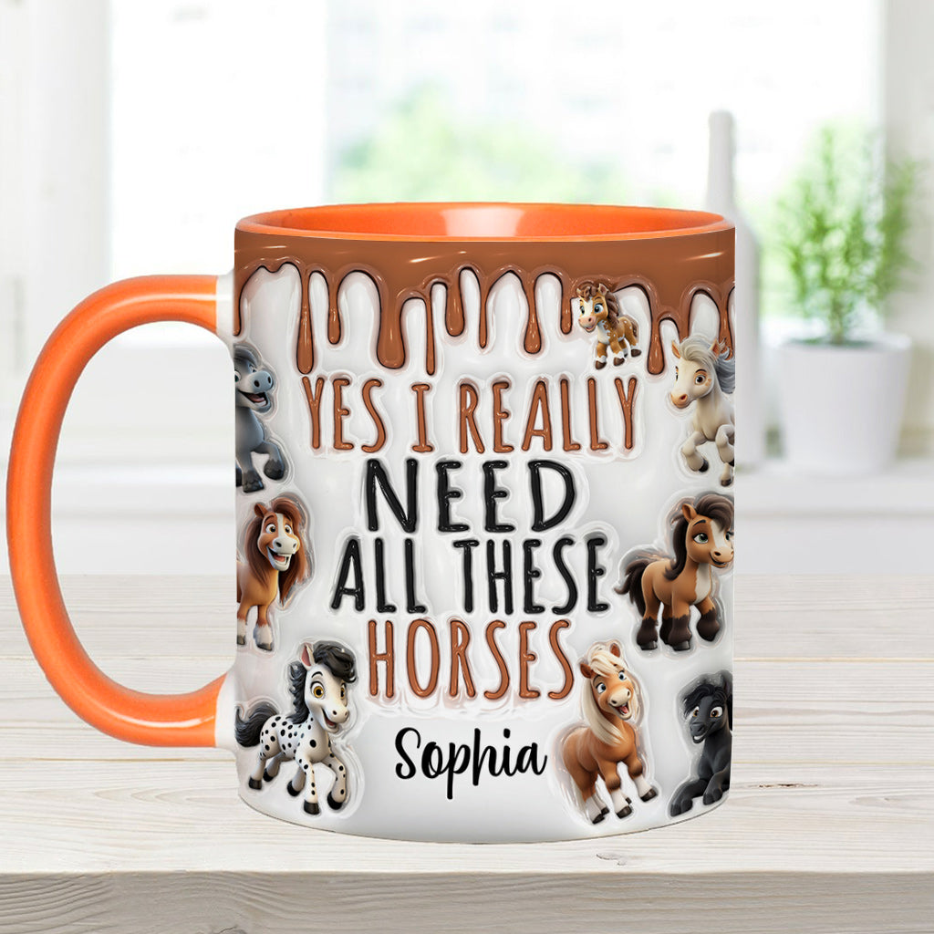 Ich brauche all diese Pferde – personalisierte Tasse mit Pferdemotiv