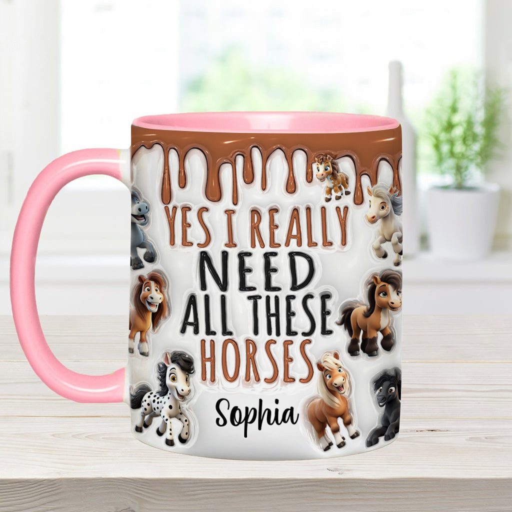 Ich brauche all diese Pferde – personalisierte Tasse mit Pferdemotiv