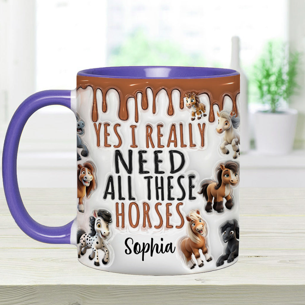 Ich brauche all diese Pferde – personalisierte Tasse mit Pferdemotiv