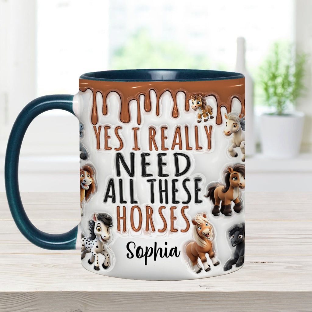 Ich brauche all diese Pferde – personalisierte Tasse mit Pferdemotiv