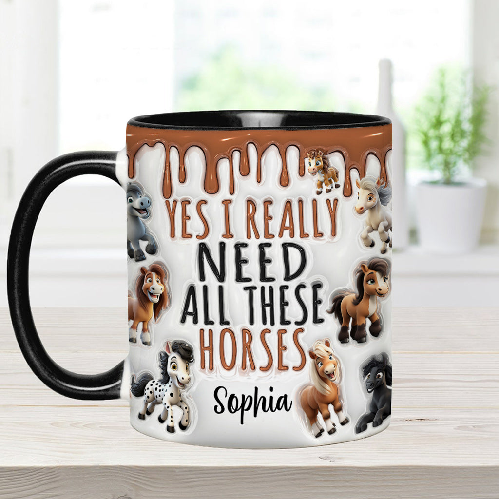 Ich brauche all diese Pferde – personalisierte Tasse mit Pferdemotiv