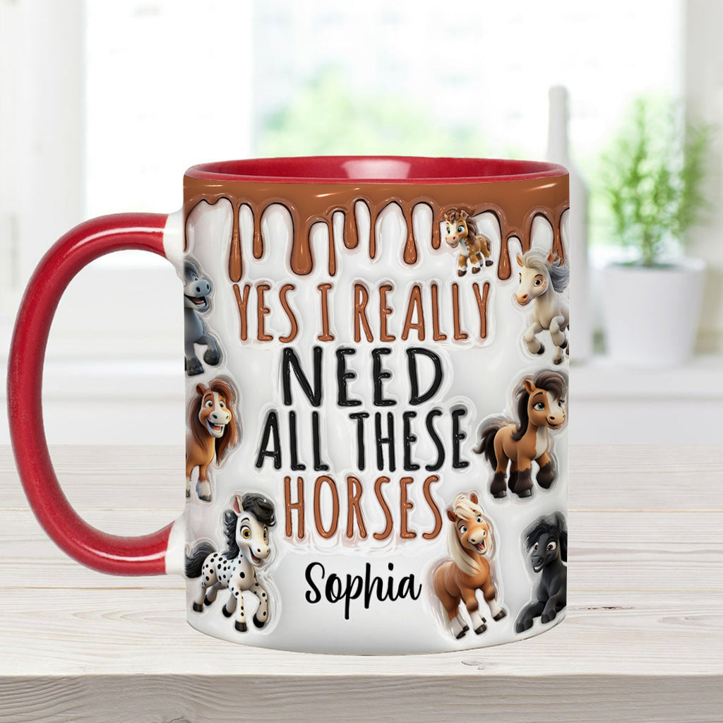 Ich brauche all diese Pferde – personalisierte Tasse mit Pferdemotiv
