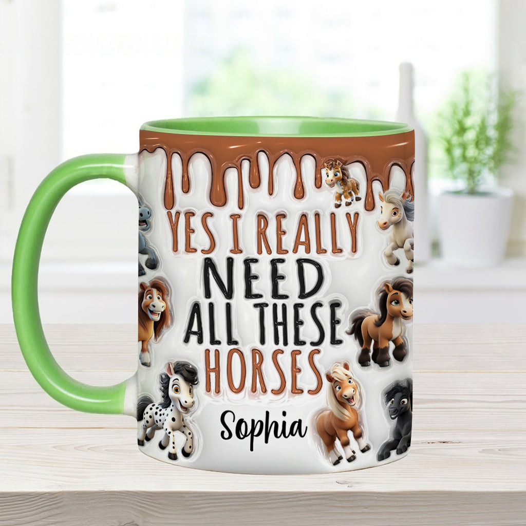 Ich brauche all diese Pferde – personalisierte Tasse mit Pferdemotiv