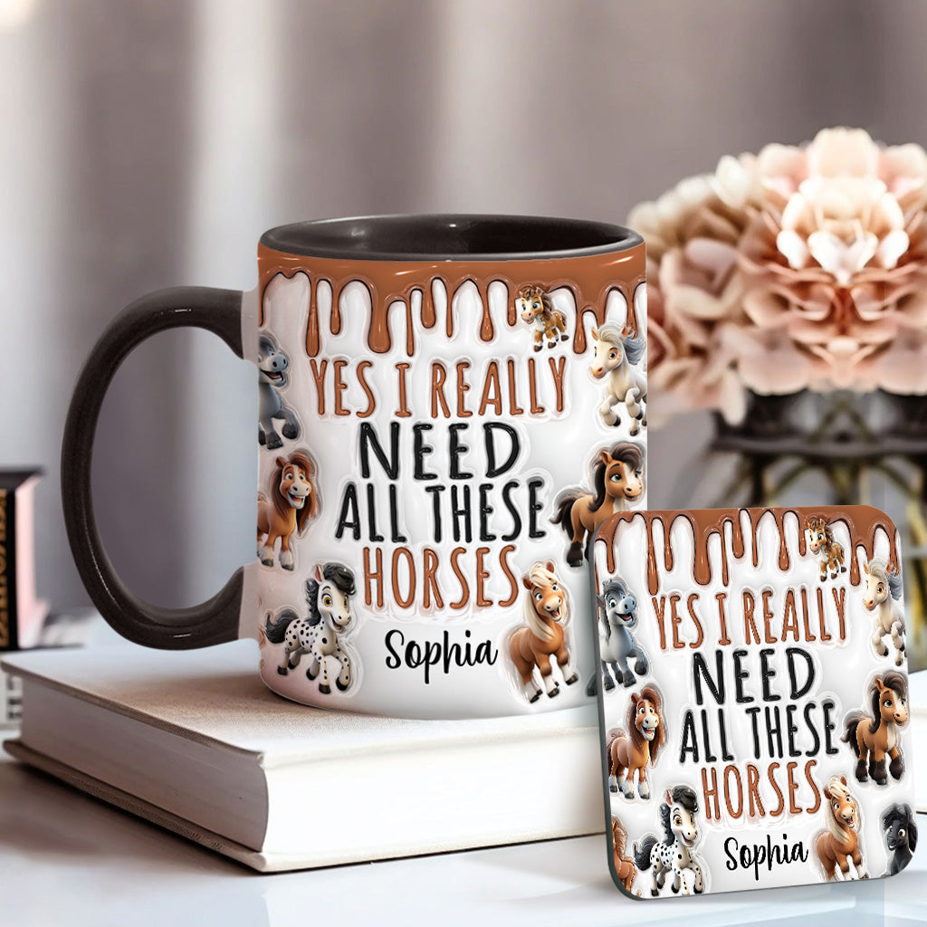 Ich brauche all diese Pferde – personalisierte Tasse mit Pferdemotiv