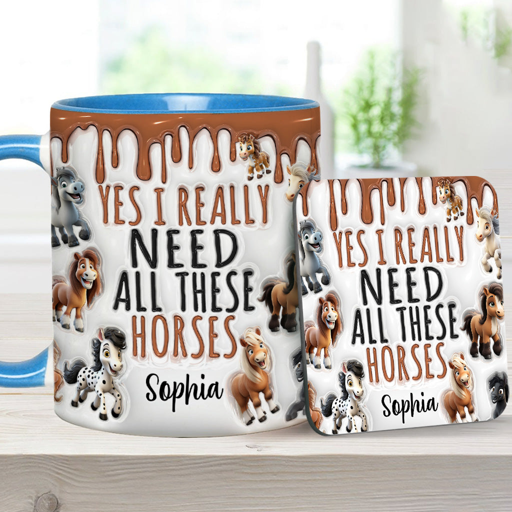 Ich brauche all diese Pferde – personalisierte Tasse mit Pferdemotiv