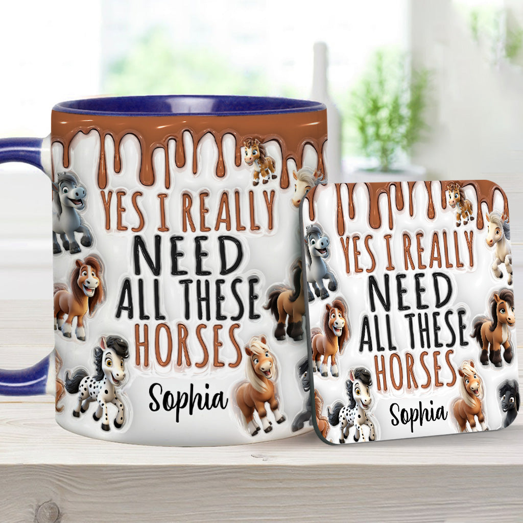 Ich brauche all diese Pferde – personalisierte Tasse mit Pferdemotiv