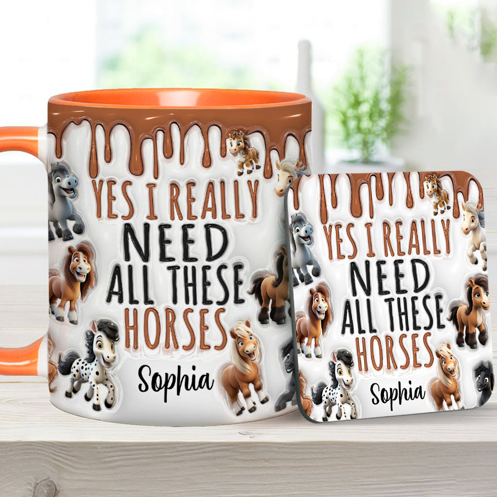 Ich brauche all diese Pferde – personalisierte Tasse mit Pferdemotiv