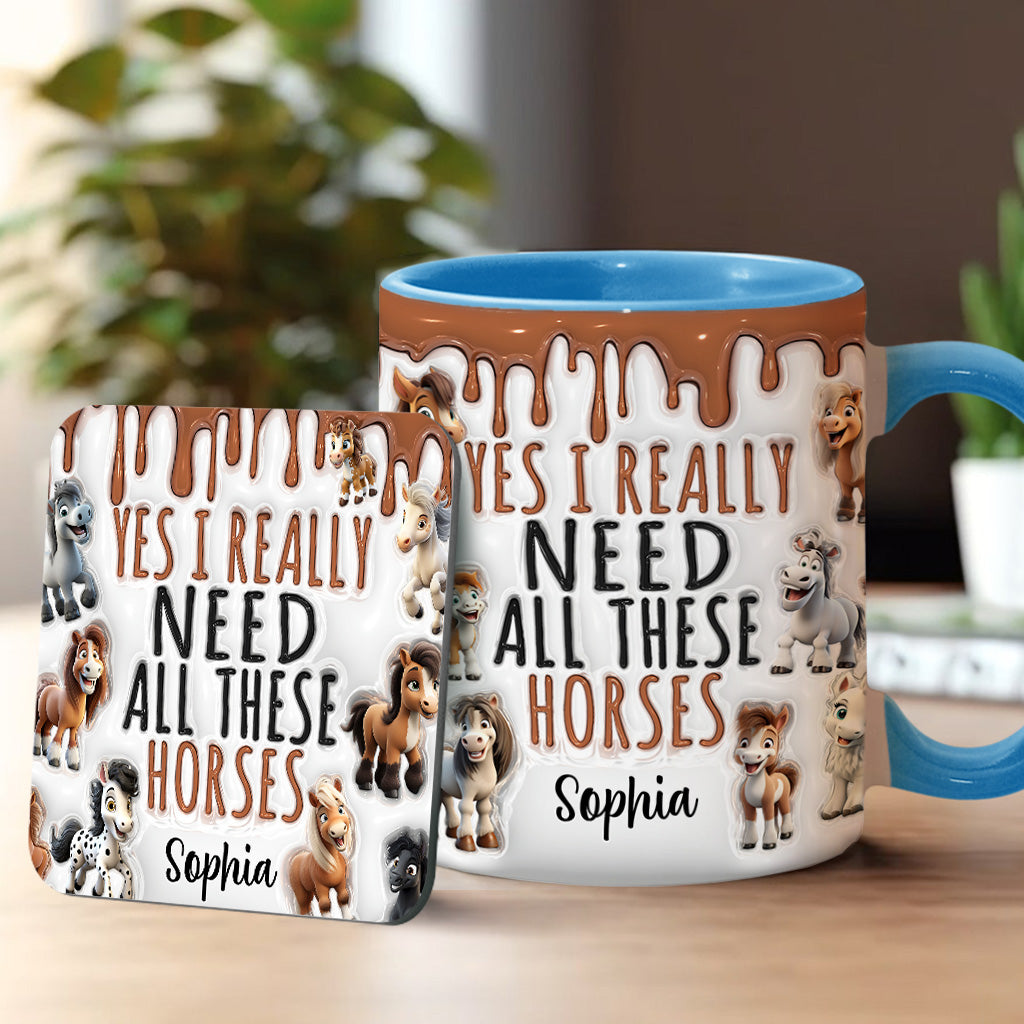 Ich brauche all diese Pferde – personalisierte Tasse mit Pferdemotiv