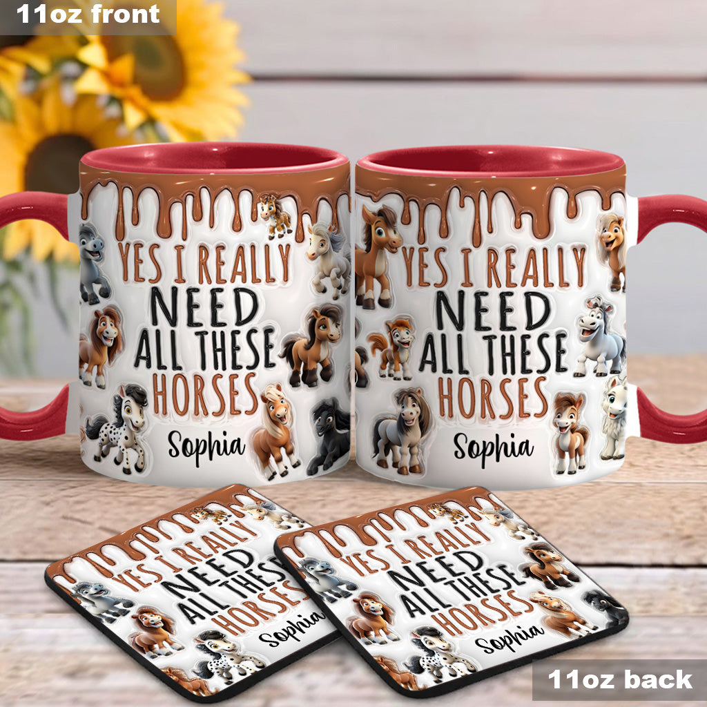 Ich brauche all diese Pferde – personalisierte Tasse mit Pferdemotiv