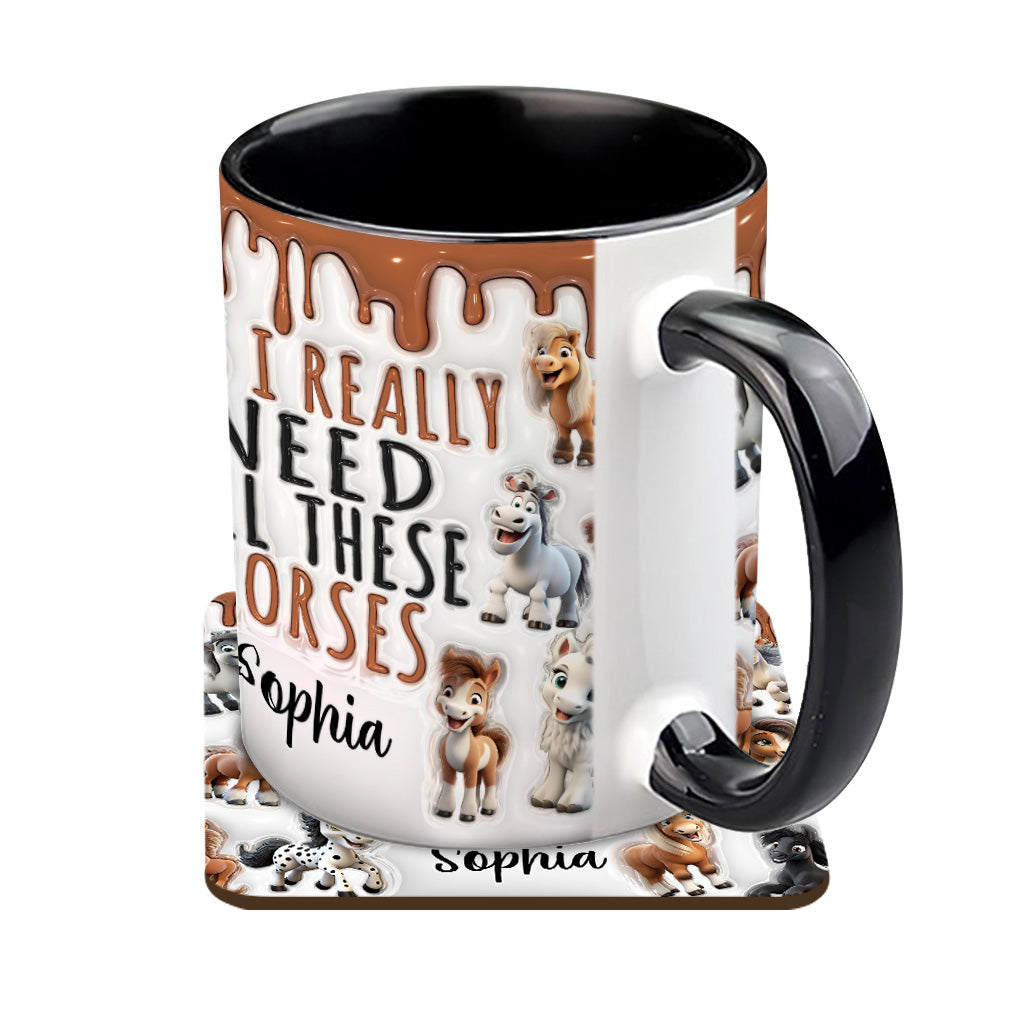 Ich brauche all diese Pferde – personalisierte Tasse mit Pferdemotiv